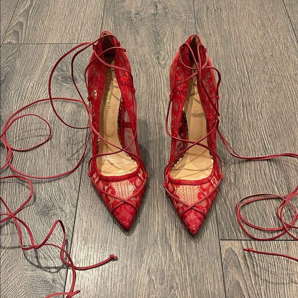 Zuhair Murad Red Lace-Up Heels